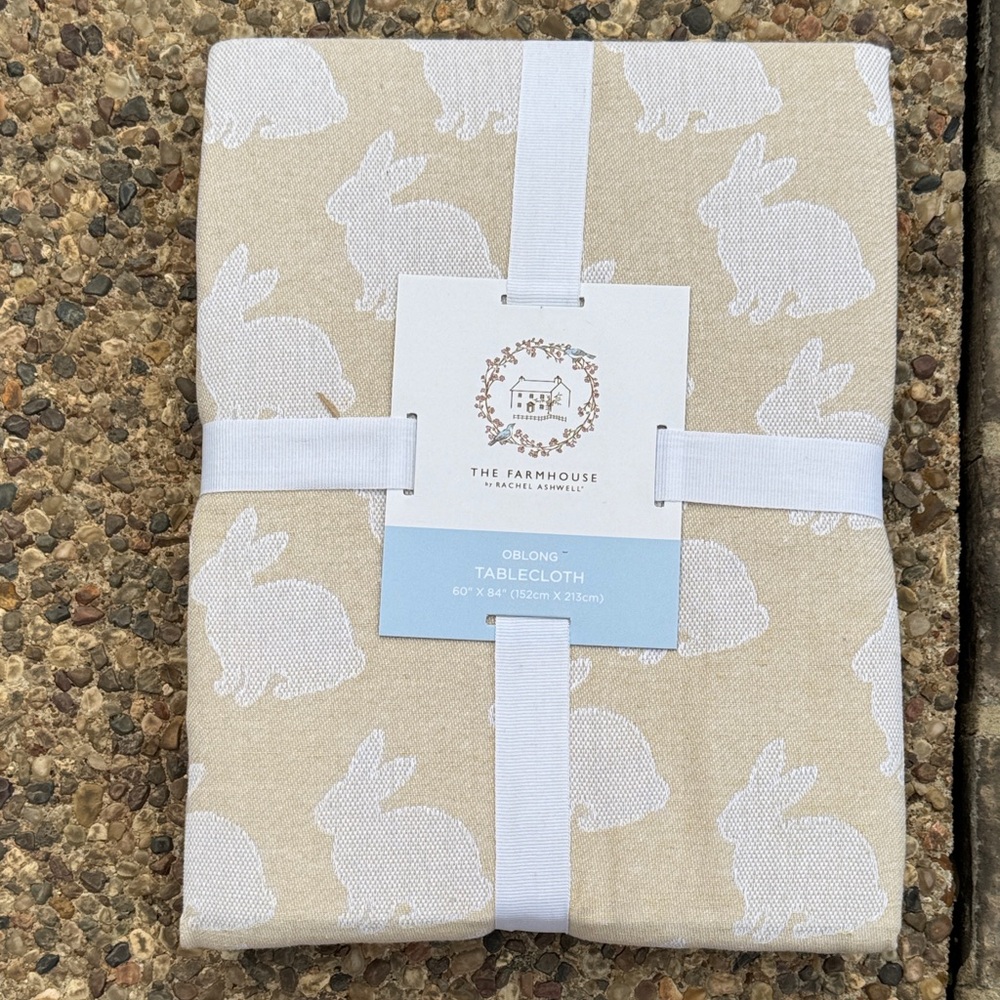 The Farmhouse Beige Bunny Tablecloth Rachel Ashwell Easter Spring 60x84
